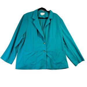 Lady Devon Blazer Jacket Womens 22W Teal Plus Size Buttons Front Pockets Career